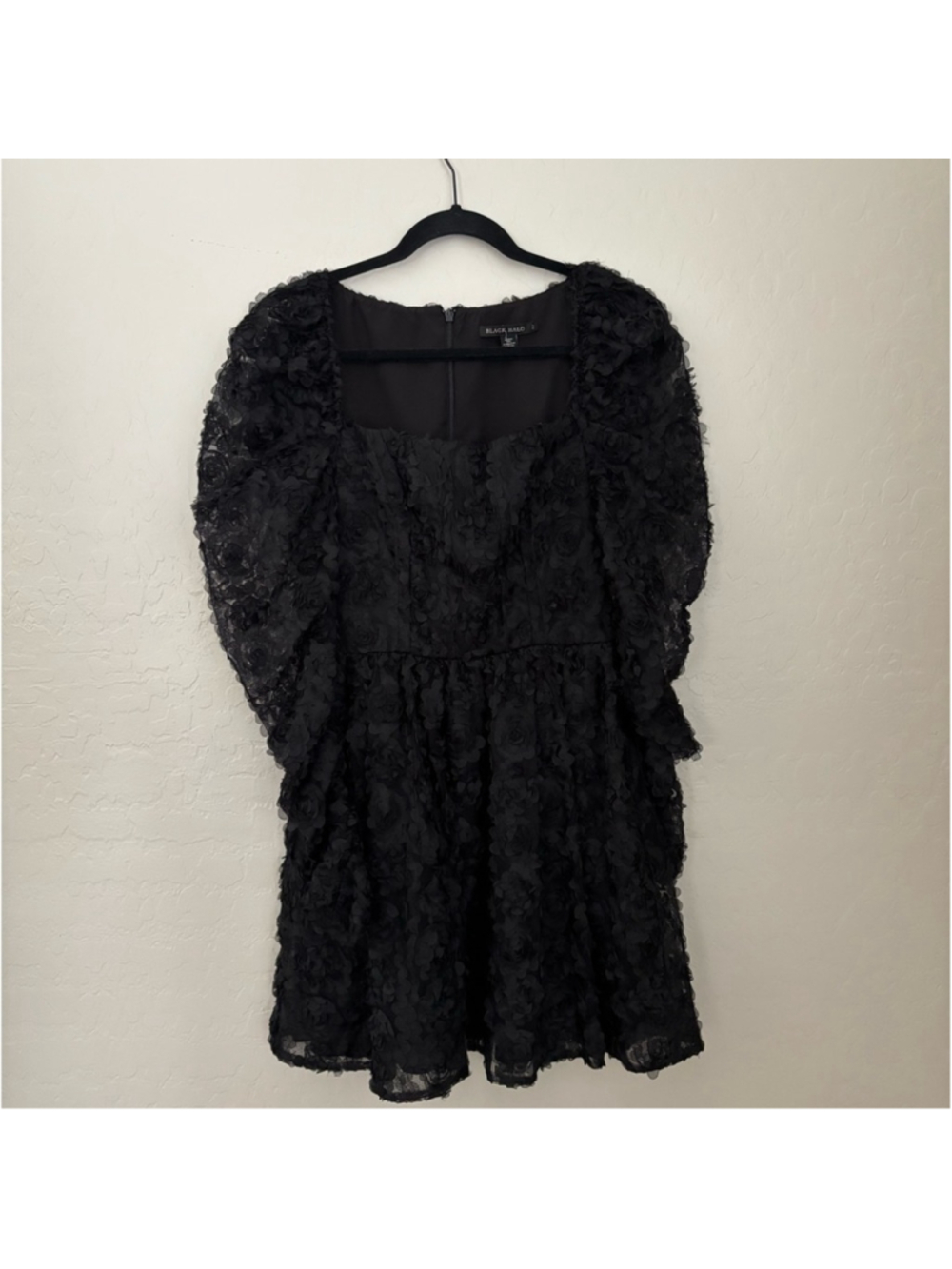 Black Halo Alister Floral Corset Mini Dress Onyx Black Long Sleeve Sz 2 - Picture 7 of 17
